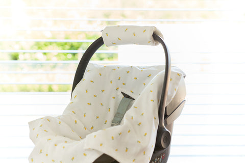 Babydecke für Babyschale Sommer Musselin gelbe Zitronen