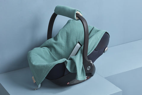 Babydecke für Babyschale Sommer Musselin nilblau