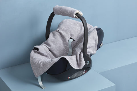 Babydecke für Babyschale Sommer Musselin grau Punkte