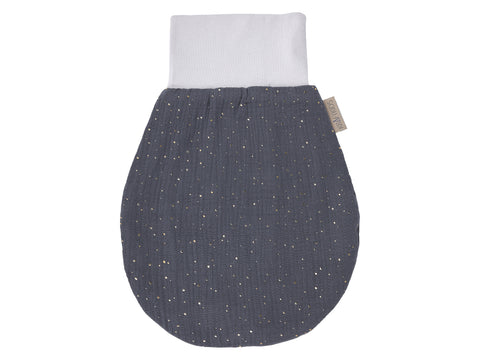 Strampelsack Herbst Winter Musselin goldene Punkte auf Grau