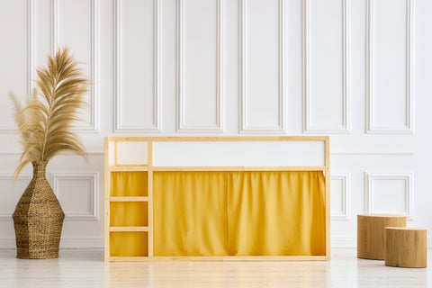Hochbettvorhänge Set 2+1 Doppelkrepp Gelb Mustard passend für Kura Bett