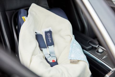 Babydecke für Babyschale Winter aus glattem Baumwollstoff – glatter Baumwollstoff weiße Diamante auf Pastel Blau, Anwendung