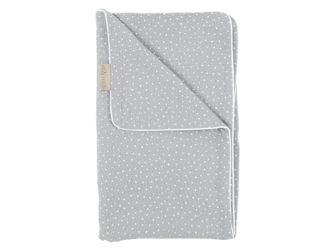 Babydecke Musselin Grau Punkte Detail