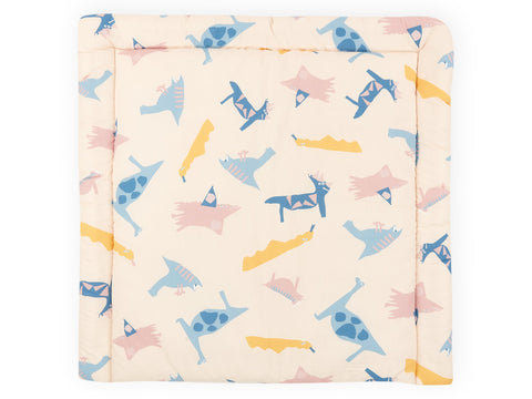 Wickelauflage Musselin – Zoe´s Dinosaurier auf Beige, Vorderseite