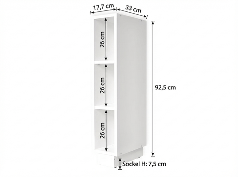 Das KraftKids Stauraumregal WIC123-12 passt für Wickeltischaufsatz, IDANÄS und HEMNES, bietet 3 weiße Regalböden (92,5x33x17,7 cm) - ideal als Stauraum im Babyzimmer oder hinter der Hemnes-Kommode. Schwarze Pfeile zeigen Maße an.