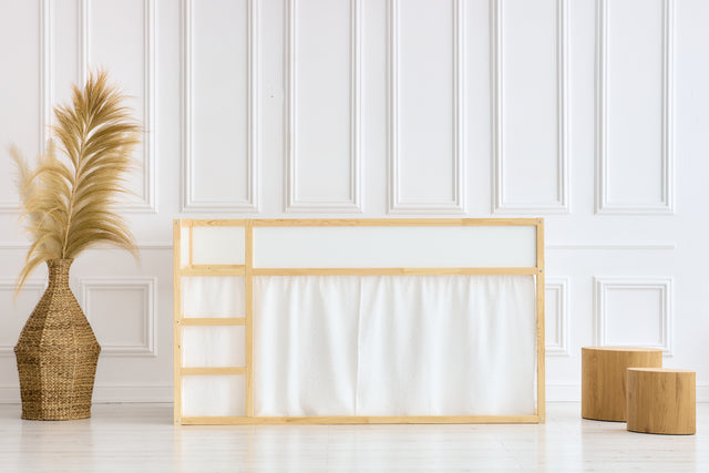 Hochbettvorhänge Set 2+1 Musselin goldene Punkte auf Weiß passend für Kura Bett